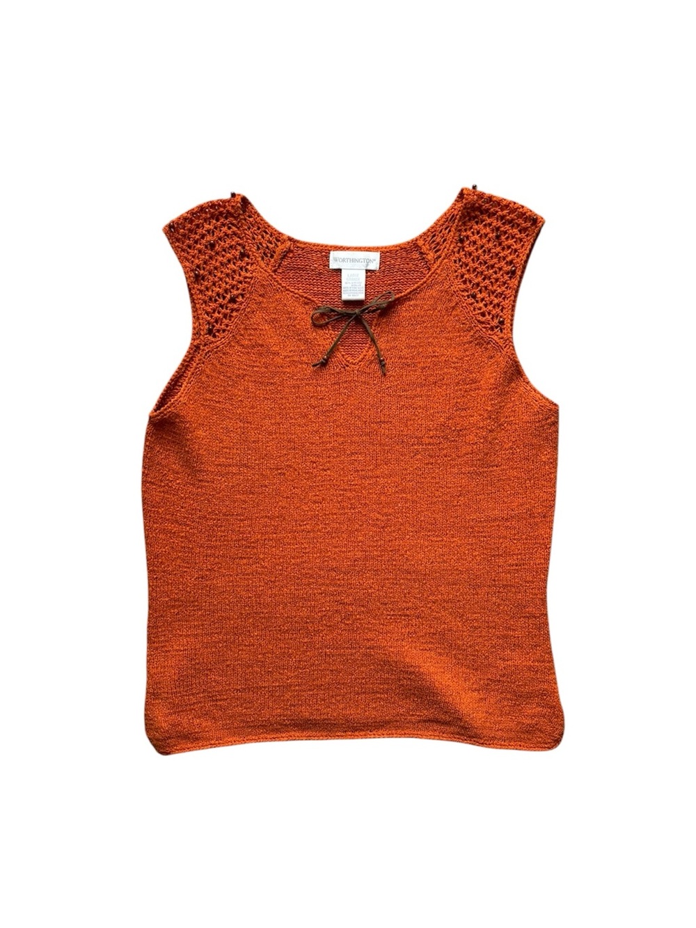 Vintage Y2K Orange Crochet Knit Tank Festival Boho L